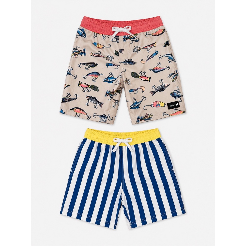Hurley Fishing Lure & Hanna Andersson Striped Swim Trunks Bundle Boys 7-8